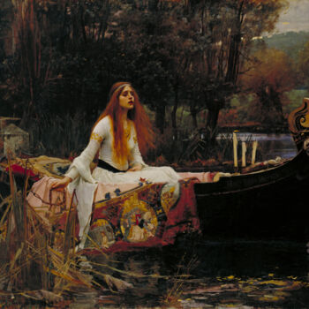 Painting titled "The Lady of Shalott" by John William Waterhouse, Original Artwork, Oil