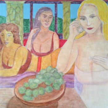 Painting titled "Roman Feast" by John Ewen, Original Artwork, Acrylic Mounted on Cardboard