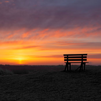 Photography titled "Solitary bench at s…" by John Furnes, Original Artwork, Digital Photography
