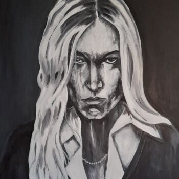 Painting titled "Serieuse..." by Mc Kenzie, Original Artwork, Oil Mounted on Wood Stretcher frame