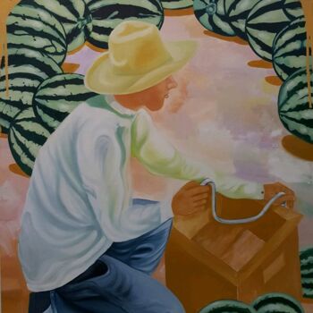 Peinture intitulée "Water Melon Vendor" par Johnny E.S.J. Otilano, Œuvre d'art originale, Huile