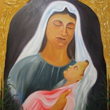 Painting titled "Mother & Child of H…" by Johnny E.S.J. Otilano, Original Artwork, Oil