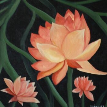 Malerei mit dem Titel "Lotus" von Johnny E.S.J. Otilano, Original-Kunstwerk, Öl
