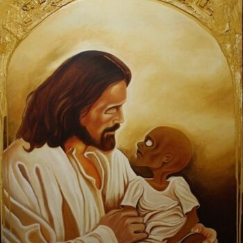 Peinture intitulée "Jesus and Child" par Johnny E.S.J. Otilano, Œuvre d'art originale
