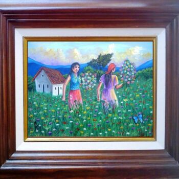 Картина под названием "floristas hondureñas" - Johnny Mcdonald Pintor Hondureño, Подлинное произведение искусства, Масло