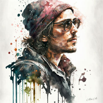 Digital Arts titled "Johnny Depp Waterco…" by Aloe Ai, Original Artwork, Watercolor