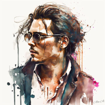 Digital Arts με τίτλο "Johnny Depp art / J…" από Aloe Ai, Αυθεντικά έργα τέχνης, Ακουαρέλα