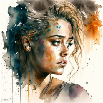 「Amber Heard / Amber…」というタイトルのデジタルアーツ Aloe Aiによって, オリジナルのアートワーク, 水彩画