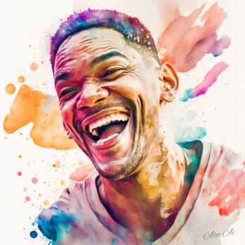 "Will Smith joyful" başlıklı Dijital Sanat Aloe Ai tarafından, Orijinal sanat, Suluboya