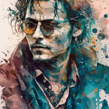 Digital Arts titled "Johnny Depp / Johnn…" by Aloe Ai, Original Artwork, Watercolor