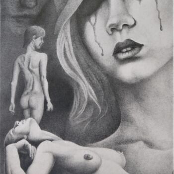 Dessin intitulée "L' IMPRECATRICE" par John Rothschild, Œuvre d'art originale, Crayon