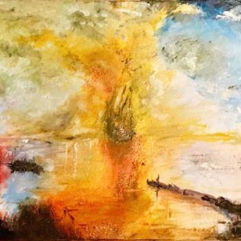 Malerei mit dem Titel "Boat Burning" von John Von Brown, Original-Kunstwerk, Öl