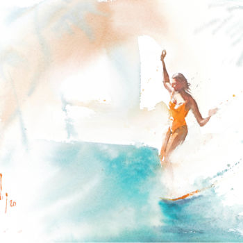 Painting titled "Ambre Sliding in th…" by Johny Vieira, Original Artwork, Watercolor