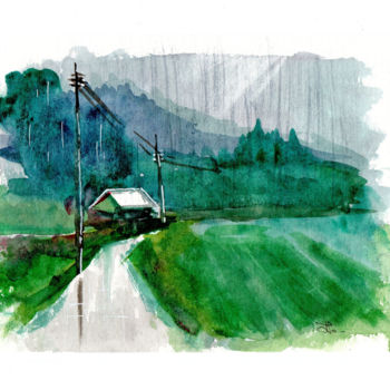 Картина под названием "Pluie japonaise" - Laurent Pellé, Подлинное произведение искусства, Акварель