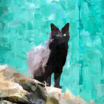 Digital Arts titled "Black Cat" by Jokannan, Original Artwork, Digital Painting
