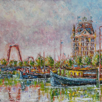 Painting titled "Rotterdam Oude Have…" by Joke Bennis, Original Artwork, Oil Mounted on Aluminium