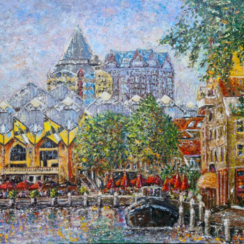 Painting titled "Rotterdam Oude Have…" by Joke Bennis, Original Artwork, Oil Mounted on Wood Stretcher frame