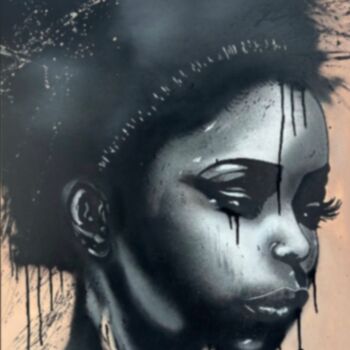 Картина под названием "Regard noir" - Joks, Подлинное произведение искусства, Рисунок распылителем краски Установлен на Дере…