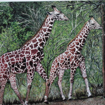 Painting titled "giraffe painting" by Joky, Original Artwork, Oil
