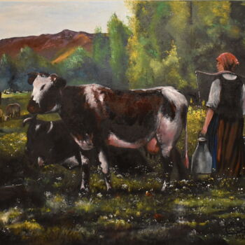 Pittura intitolato "peinture vaches et…" da Joky, Opera d'arte originale, Olio