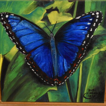Painting titled "peinture papillon b…" by Joky, Original Artwork, Oil