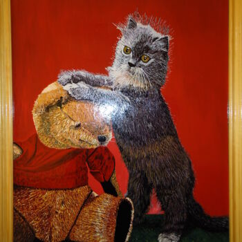 Malerei mit dem Titel "peinture chat" von Joky, Original-Kunstwerk, Öl