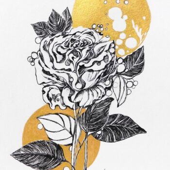 Gravures & estampes intitulée "Romantic ,,Rose and…" par Jolanta Frankiewicz, Œuvre d'art originale, Encre