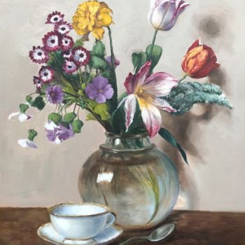 Картина под названием "Flower still life" - Jolanta Limonada, Подлинное произведение искусства, Масло
