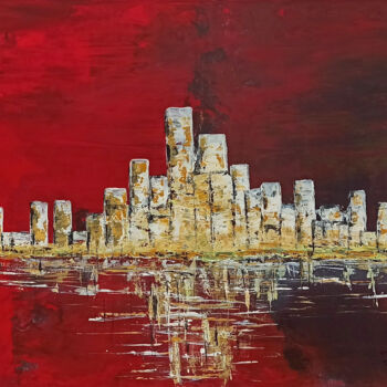 Painting titled "MANHATTAN" by Jolawa, Original Artwork, Acrylic Mounted on Wood Stretcher frame