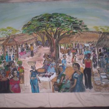绘画 标题为“Le marché de Wèdèmè” 由Maurice Nounon, 原创艺术品, 油