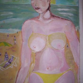 Pittura intitolato "sur la plage de fid…" da Maurice Nounon, Opera d'arte originale, Olio