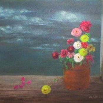 Painting titled "Flower 3- The Waiti…" by Jo Mari, Original Artwork, Oil