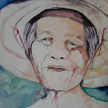 Painting titled "Vieille femme chino…" by Jocelyne Larralde, Original Artwork, Watercolor