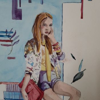 Painting titled "Working Girl" by Jocelyne Larralde, Original Artwork, Watercolor