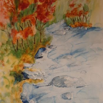 Pintura titulada "Ruisseau fleuri" por Jocelyne Larralde, Obra de arte original, Acuarela
