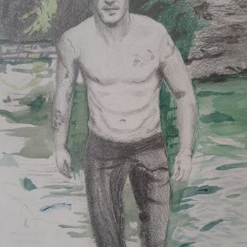 Painting titled "David Beckam" by Jocelyne Larralde, Original Artwork, Graphite