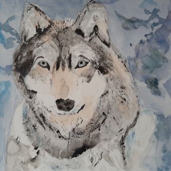 Painting titled "Loup" by Jocelyne Larralde, Original Artwork, Watercolor