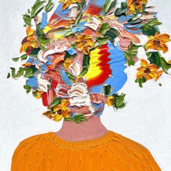 Картина под названием "Portrait in Orange" - Jon Parlangeli, Подлинное произведение искусства, Масло Установлен на Деревянна…