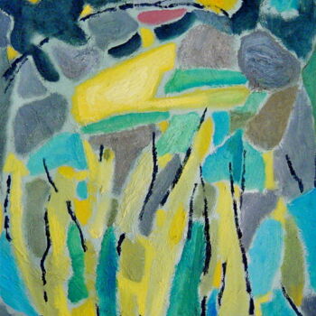 Painting titled "Arbres jaunes au pr…" by Jon Von, Original Artwork, Oil