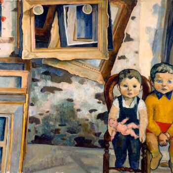 Картина под названием "Les Enfants à l'ate…" - Jon Von, Подлинное произведение искусства, Масло