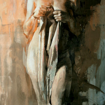 Ζωγραφική με τίτλο "JK22-0222 Modesty" από Jonas Kunickas, Αυθεντικά έργα τέχνης, Λάδι Τοποθετήθηκε στο Ξύλινο φορείο σκελετό