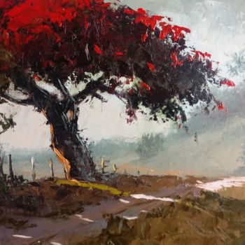 Peinture intitulée "Árvore vermelha" par Jonas Matos, Œuvre d'art originale