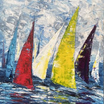 Pintura intitulada "Segelboote 24/ Sail…" por Olya Jonas, Obras de arte originais, Acrílico