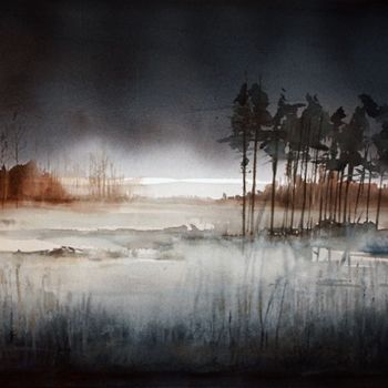 Painting titled "The misty forest" by Jonas Pettersson, Original Artwork