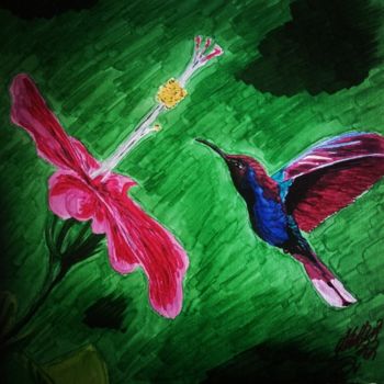 Dessin intitulée "Le colibri" par John, Œuvre d'art originale, Marqueur