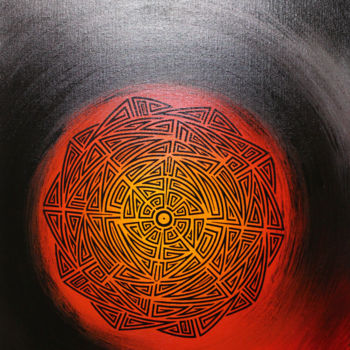 Painting titled "Soleil tribal" by Jonathan Pradillon, Original Artwork, Acrylic Mounted on Cardboard