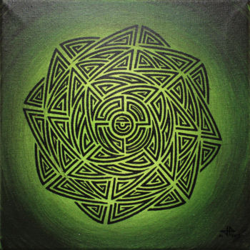 Картина под названием "Vert tribal" - Jonathan Pradillon, Подлинное произведение искусства, Акрил Установлен на Деревянная р…