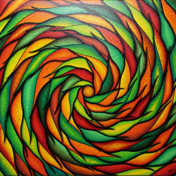 「Spirale verdoyante…」というタイトルの絵画 Jonathan Pradillonによって, オリジナルのアートワーク, アクリル ウッドストレッチャーフレームにマウント