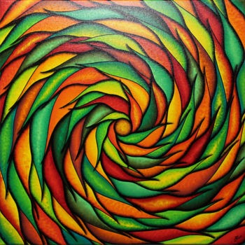 Painting titled "Spirale verdoyante…" by Jonathan Pradillon, Original Artwork, Acrylic Mounted on Wood Stretcher frame