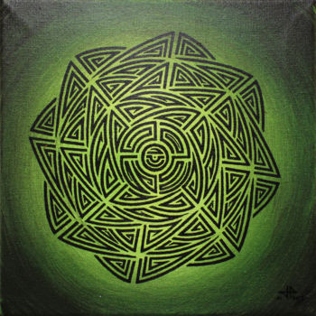 Malerei mit dem Titel "Vert tribal." von Jonathan Pradillon, Original-Kunstwerk, Acryl Auf Keilrahmen aus Holz montiert